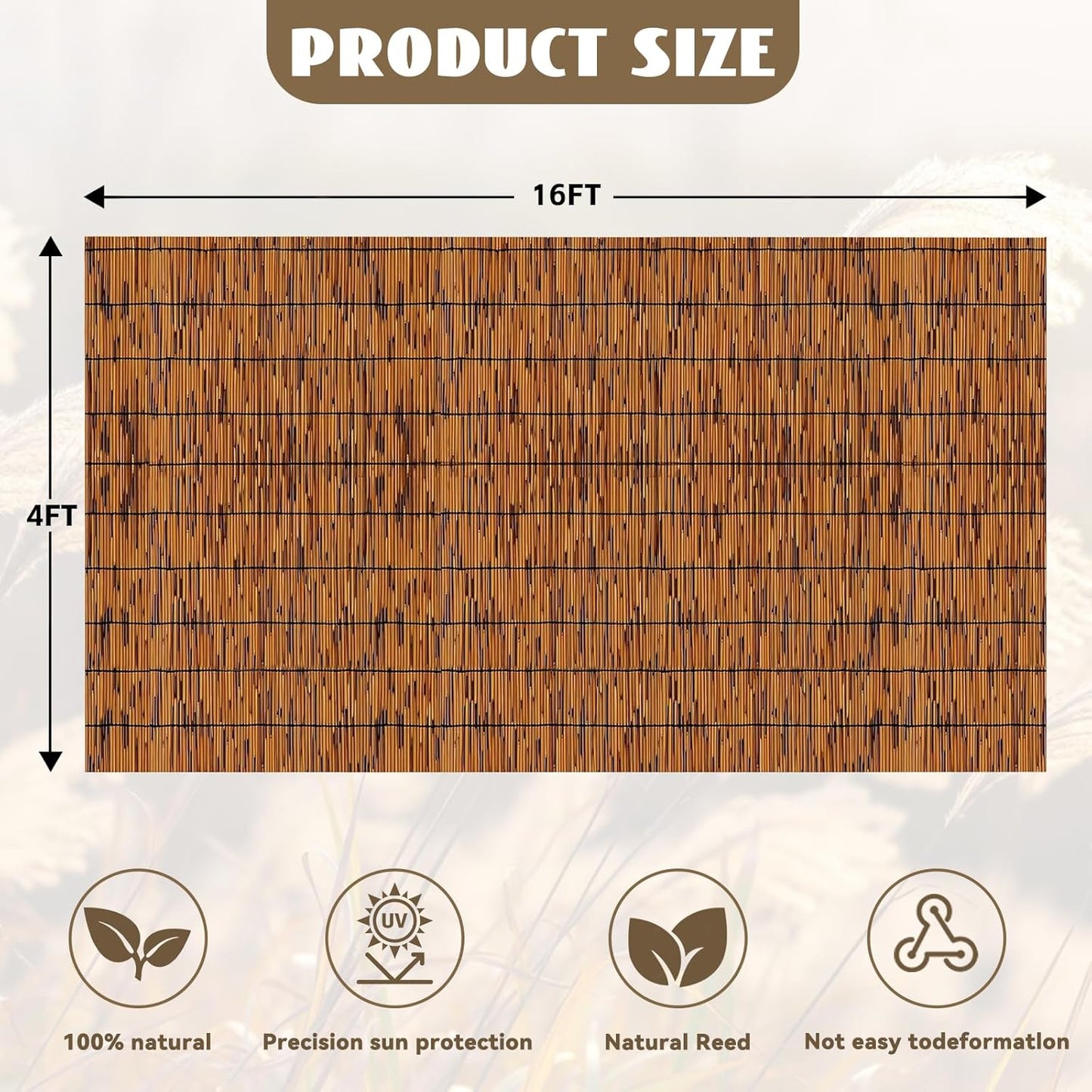 Reed Fencing Rolls, Decorative Bamboo Fencing 4ft High Roll Reed Screen, Bamboo Curtains for Balcony Patio Garden Backyard Outdoor (Light Russet)-VerdiqueGarden