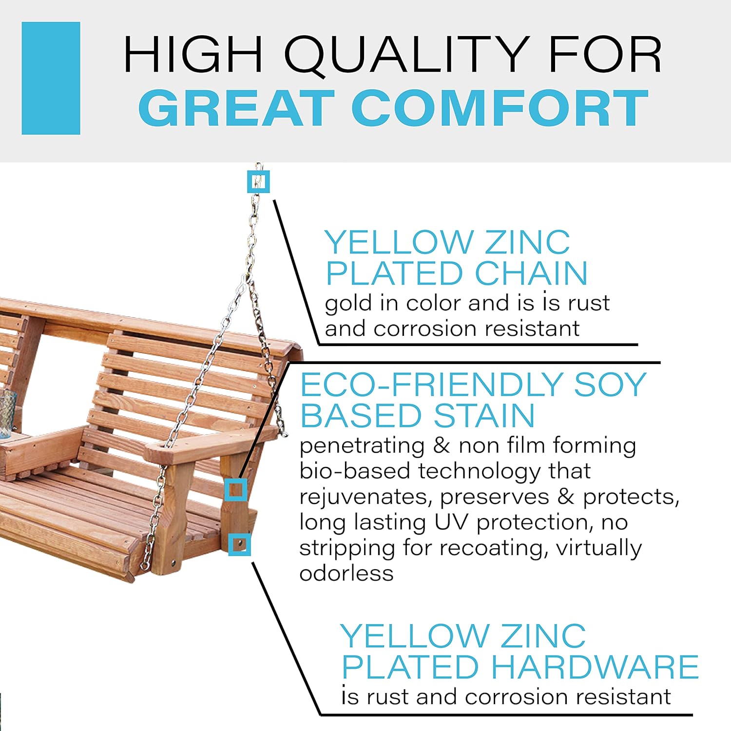 Porchgate Amish Heavy Duty Console Porch Swing with Fold Down Cup Holders in Cedar Stain - Amish Made in The USA from Treated Pine, Hanging Chains Included-VerdiqueGarden