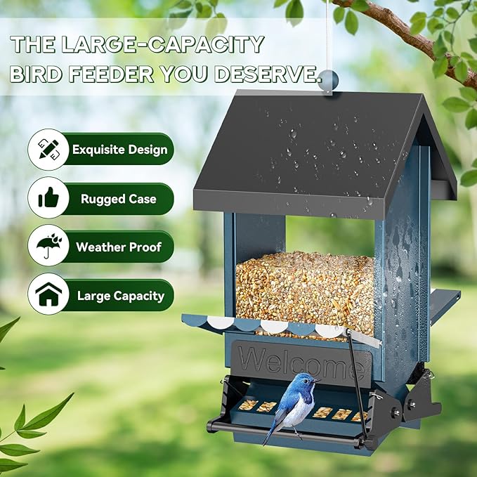 Weight Activated Squirrel Proof Bird Feeder with Canopy | 5LB Large Capacity, Weather-Resistant Design | Attracts Finches, Cardinals & More for Outdoor Bird Watching-VerdiqueGarden