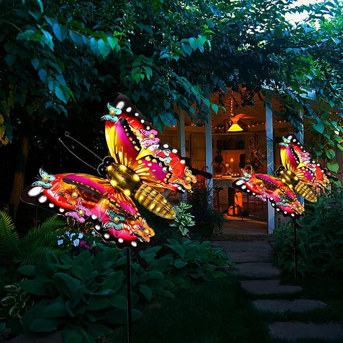 Solar Garden Lights, Outdoor Butterfly Garden Decor Large 41" Metal Decorative Garden Stake Lights, Waterproof Butterfly Decoration for Outside Patio Yard Porch Birthday Gardening Gifts for Mom Women-VerdiqueGarden