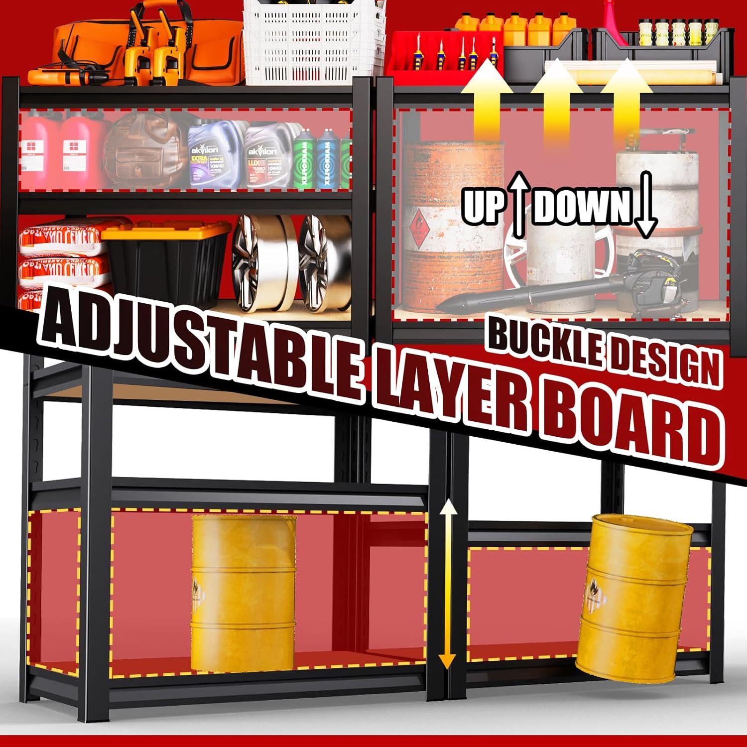 72''H*46''W Garage Shelving, 2500LBS Heavy Duty Shelvings, Adjustable Garag Storage Shelves, 5 Tier Metal Shelving Unit Wood Storage System Utility Storage Rack for Industrial, Warehouse, Basement-VerdiqueGarden