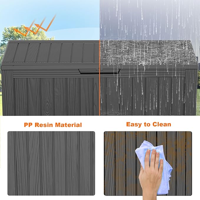 75 Gallon Resin Deck Box, Lockable Patio Outdoor Storage Box for Furniture, Garden Tools and Tools Storage, Waterproof Outside Storage Boxes - Black-VerdiqueGarden