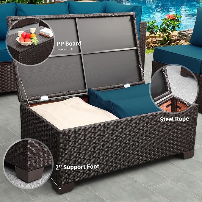 Rattaner Outdoor Storage Table Wicker Patio Coffee Table All-Weather Wicker Side Table with Waterproof Cover, Brown-VerdiqueGarden