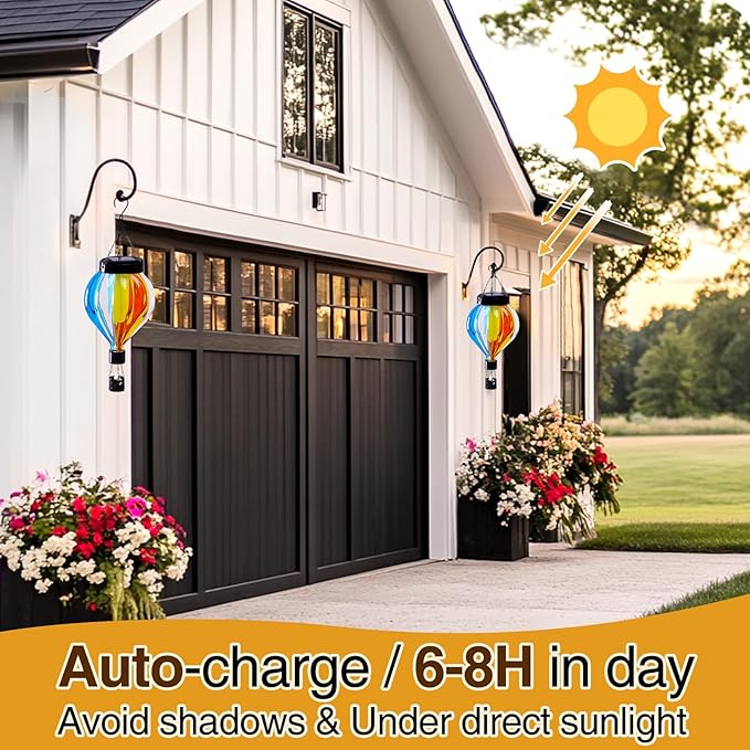 Hot Air Balloon Solar Lantern with Flickering Flame Christmas Gifts for Women Grandma Mom Outdoor Hanging Light Solar Decorative Air Balloon Lamp for Garden Patio Yard and Home (Blue & Yellow)-VerdiqueGarden