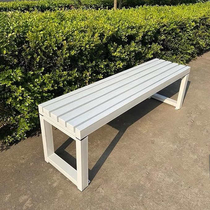 Weatherproof Metal Dining Bench, Outdoor Bench Backless Patio Bench 2-Person Farmhouse Bench Garden Bench for Kitchen, Living Room, Entryway(White,47in)-VerdiqueGarden