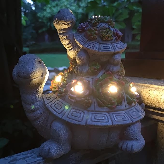 Large Turtle Solar Garden Outdoor Statues with Succulent and 6 LED Lights,Outside Solar Turtle Decor Art for Lawn,Yard, Balcony Ornament, to Give-VerdiqueGarden
