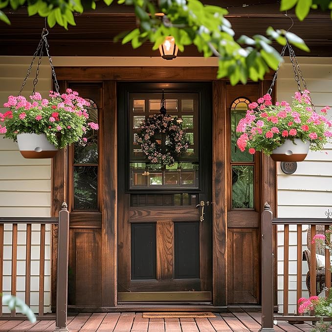 10 Inch Hanging Planters for Indoor Plants,Set of 2 Hanging Pots for Plants with Self-Watering, Outdoor Hanging Plant Pot with Drainage and 2 Kinds of Hanging Baskets Hangers for Home Decor and Garden-VerdiqueGarden