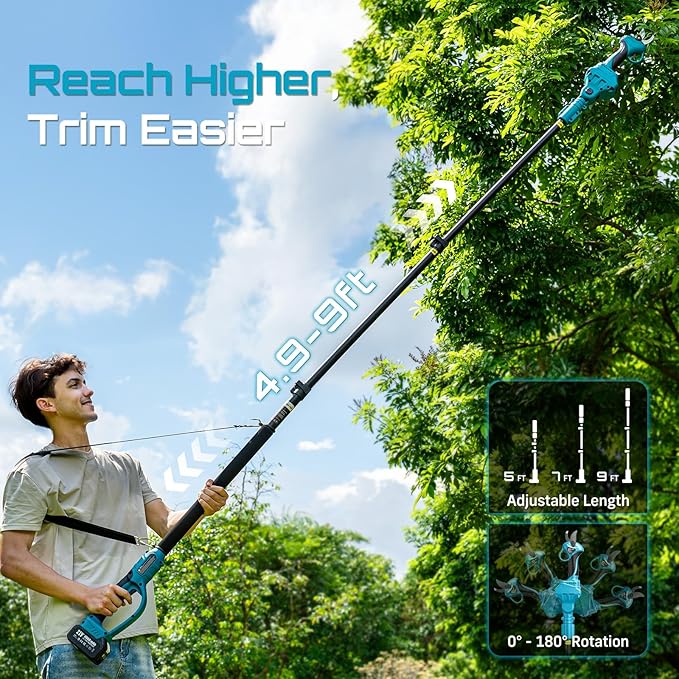 Seesii 2-in-1 Cordless Electric Pruning Shears with Pole, 15Ft Reach, 1.2" Cutting Diameter, 21V 2x 4000mAh Batteries, Battery Powered Tree Pruner with Brushless Motor for Efficient Branch Trimming-VerdiqueGarden
