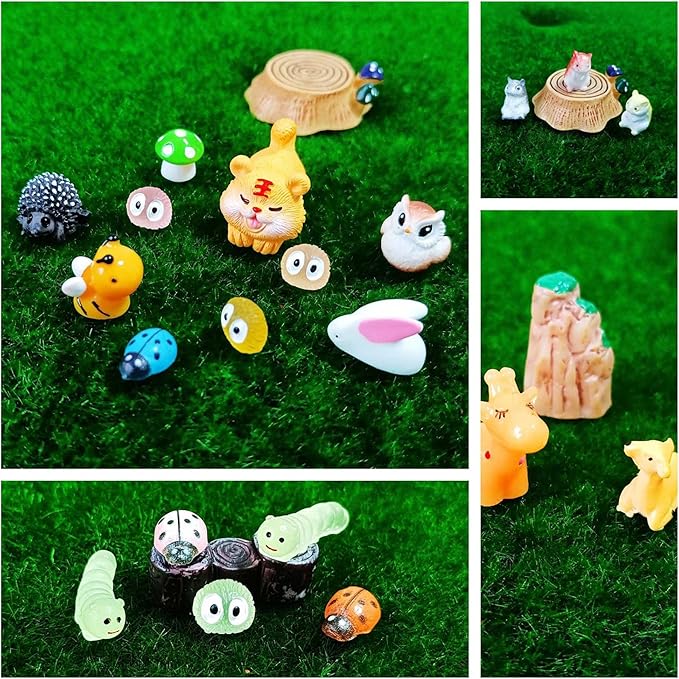 100 Pcs Mini Resin Animals Figures, Forest Tiny Plastic Animals Figurines to Hide Miniature Fairy Garden Decorations Accessories-VerdiqueGarden