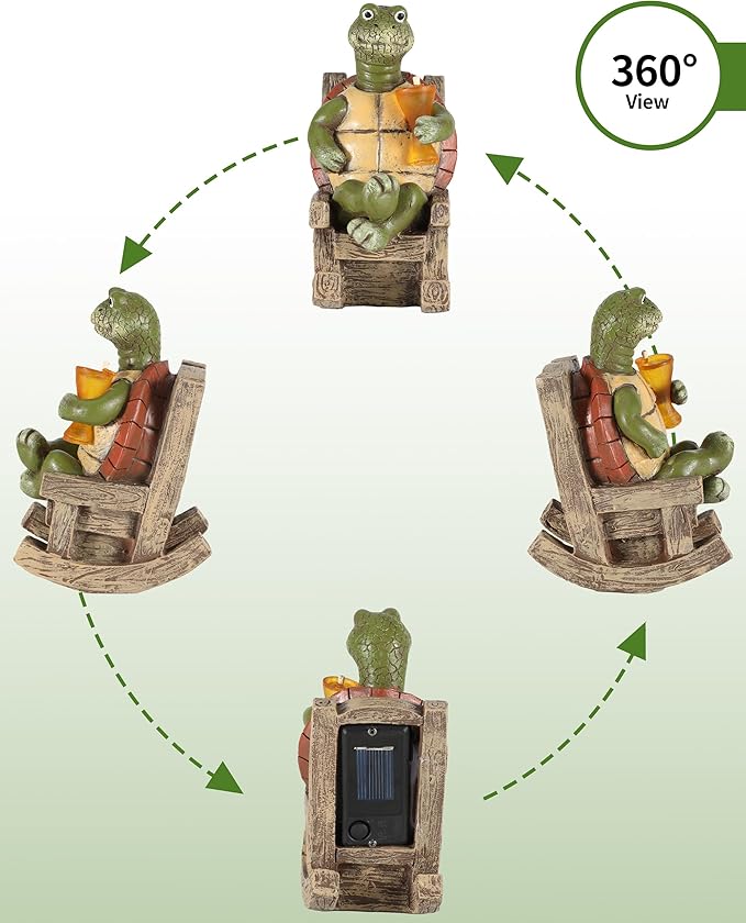 iStatue Solar-Powered Turtle Figurine Light with Glowing Cup - 5.5 in Lifelike LED Decorative Lamp for Outdoor Ambiance - Patio Table, Yard & Garden Decor (Turtle)-VerdiqueGarden