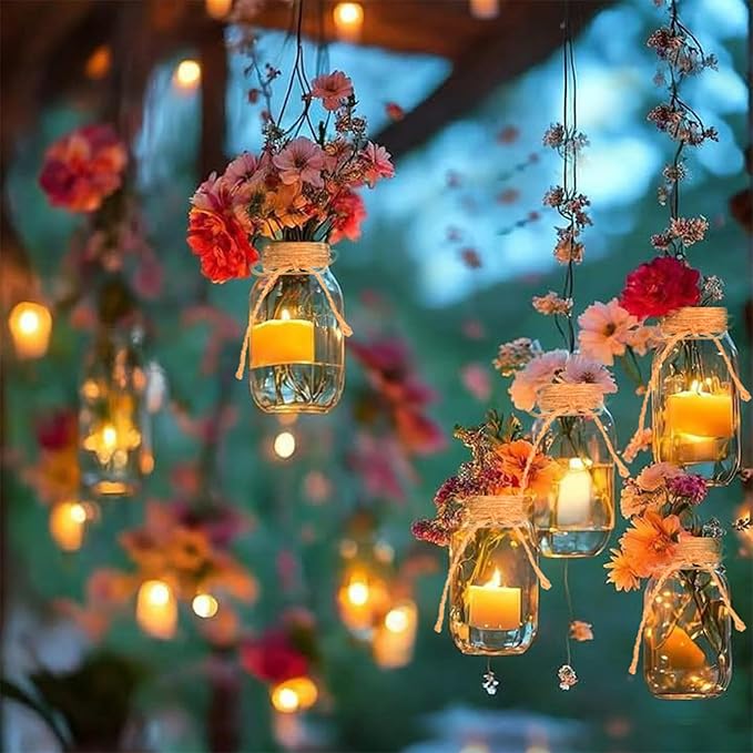 Vintage Glass Flower Vase，6 Pack FarmhouseTransparent White Glass Centerpiece Vases Mason Jars for Weddings, Parties & Home Decor Bulk (6, Transparent)-VerdiqueGarden