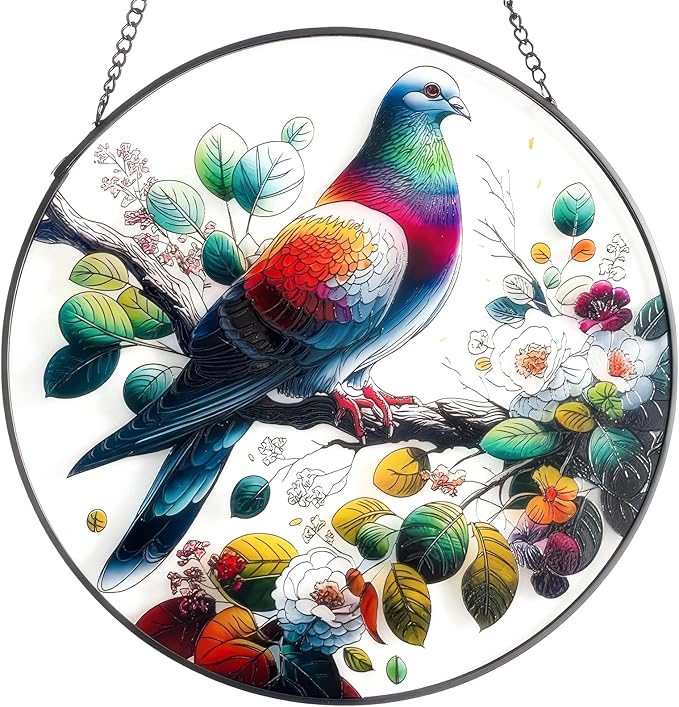 RIVEENY Stained Glass Window Hangings,8" Suncatcher Stained Glass Window Panels,Stained Panel Hangings Gift Women Girls Thanksgiving Birthday Gifts for Mom Grandma (Pigeon)-VerdiqueGarden