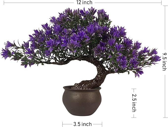 Fake Plants Plastic Artificial Bonsai Tree, Purple Room Decor Bonsai Tree for Home Bedroom Farmhouse Office Desk Decor, Tall 9.5"-VerdiqueGarden
