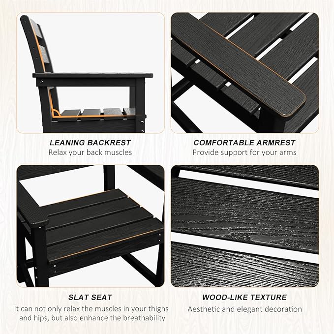 7pcs Outdoor Dining Set, HDPE Patio Dining Set for 6, All-Weather Outdoor Table and Chairs with Umbrella Hole & Adjustable Pads, Modern Patio Furniture Set for Backyard, Poolside &Lawn (Black)-VerdiqueGarden