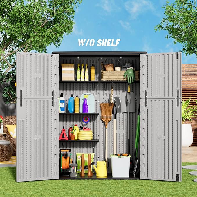 Outdoor Storage Shed Waterproof,Resin Storage Sheds Outdoor with Floor,Outdoor Storage Cabinet for Garage Storage, Pool Storage, Bike, Garden (57Cu.ft)-VerdiqueGarden