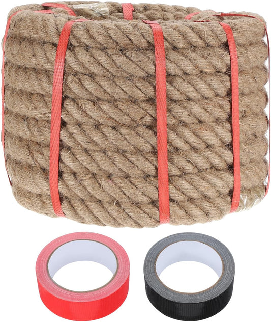 MECCANIXITY Jute Rope 1.1 Inch x 44ft, Thick Twine Rope Ropes Braided Jute Twine Natural Brown Burlap Cord String Heavy Twisted with Tapes for Decorative Crafts Railing Swing Tug of War-VerdiqueGarden