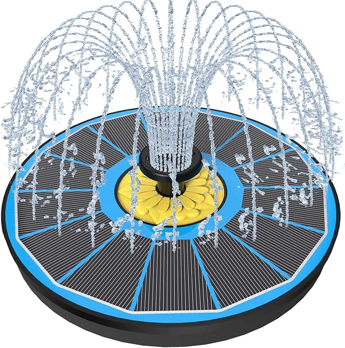 Solar Fountain for Bird Bath, 3.5W Upgraded Solar Bird Bath Fountain with 4 Fixed Pipes 7 Nozzles No Battery, Solar Fountain Pump for Bird Bath Small Ponds Pool Outdoor(Blue)-VerdiqueGarden