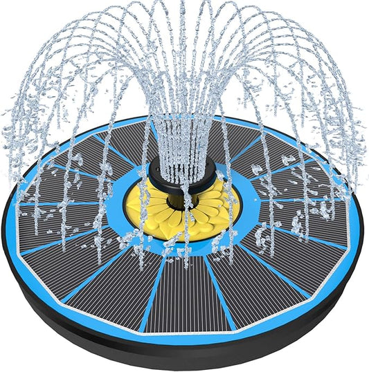 Solar Fountain for Bird Bath, 3.5W Upgraded Solar Bird Bath Fountain with 4 Fixed Pipes 7 Nozzles No Battery, Solar Fountain Pump for Bird Bath Small Ponds Pool Outdoor(Blue)-VerdiqueGarden