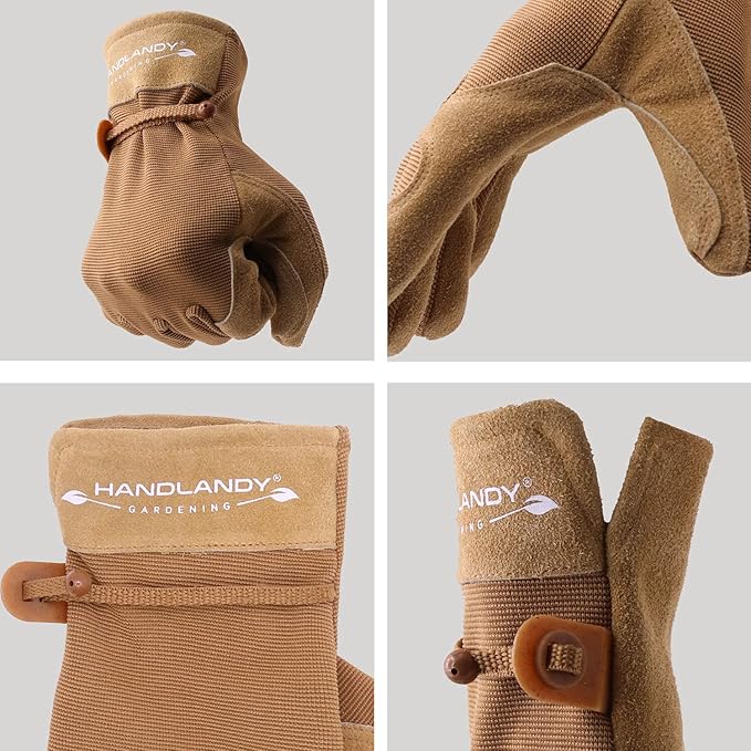 HLDD HANDLANDY Work Gloves for Women and Ladies, Leather Gardening Gloves Flexible Mechanic Working Gloves-VerdiqueGarden