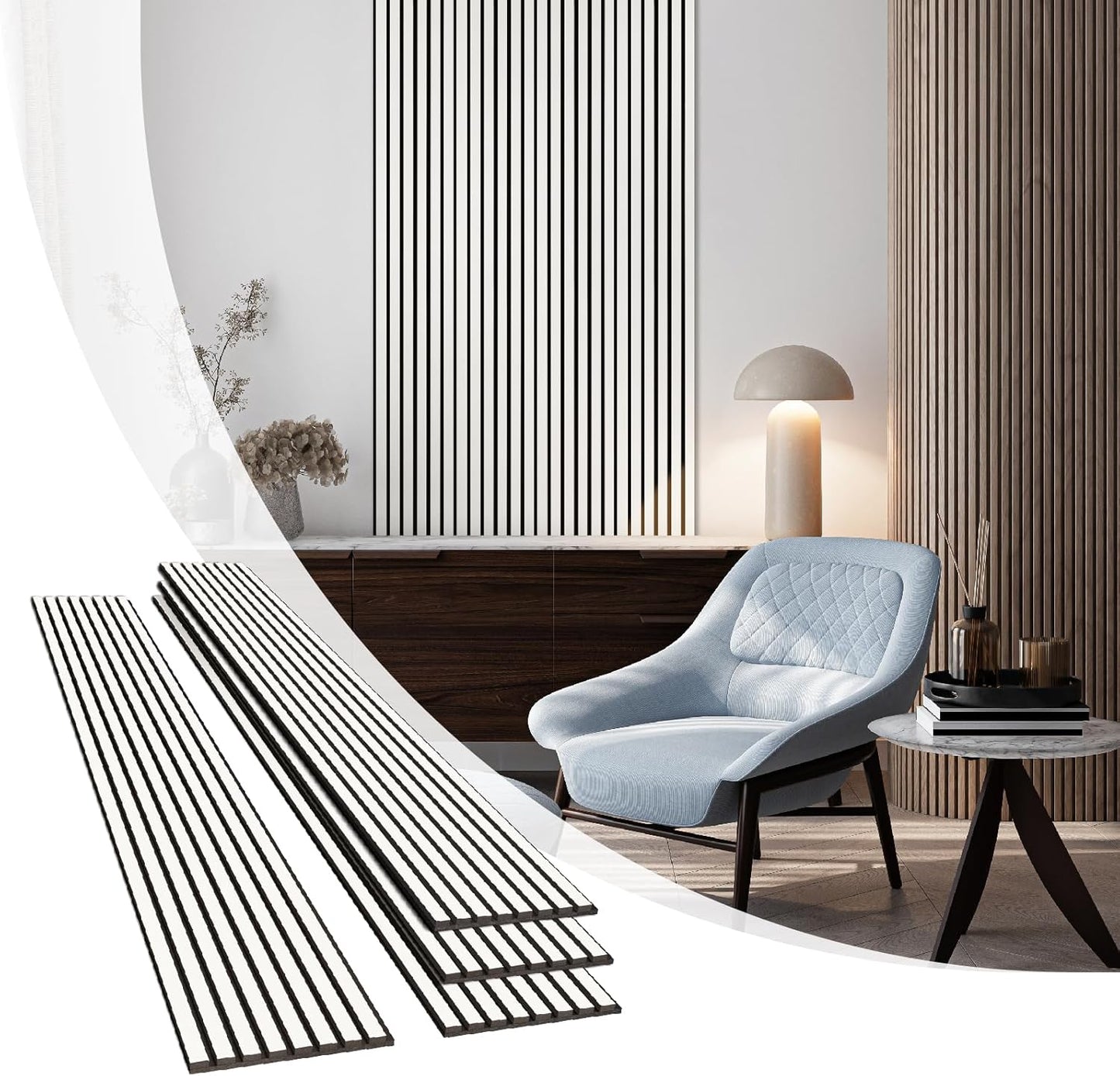 Olanglab Wood Slat Wall Panels, Wooden Acoustic Wall Panels, 94.5"x12.6" Each 3D Wall Panels for Interior Wall Decor, 4 Pack in Total 94.5"x50.4" (Gloss White)-VerdiqueGarden