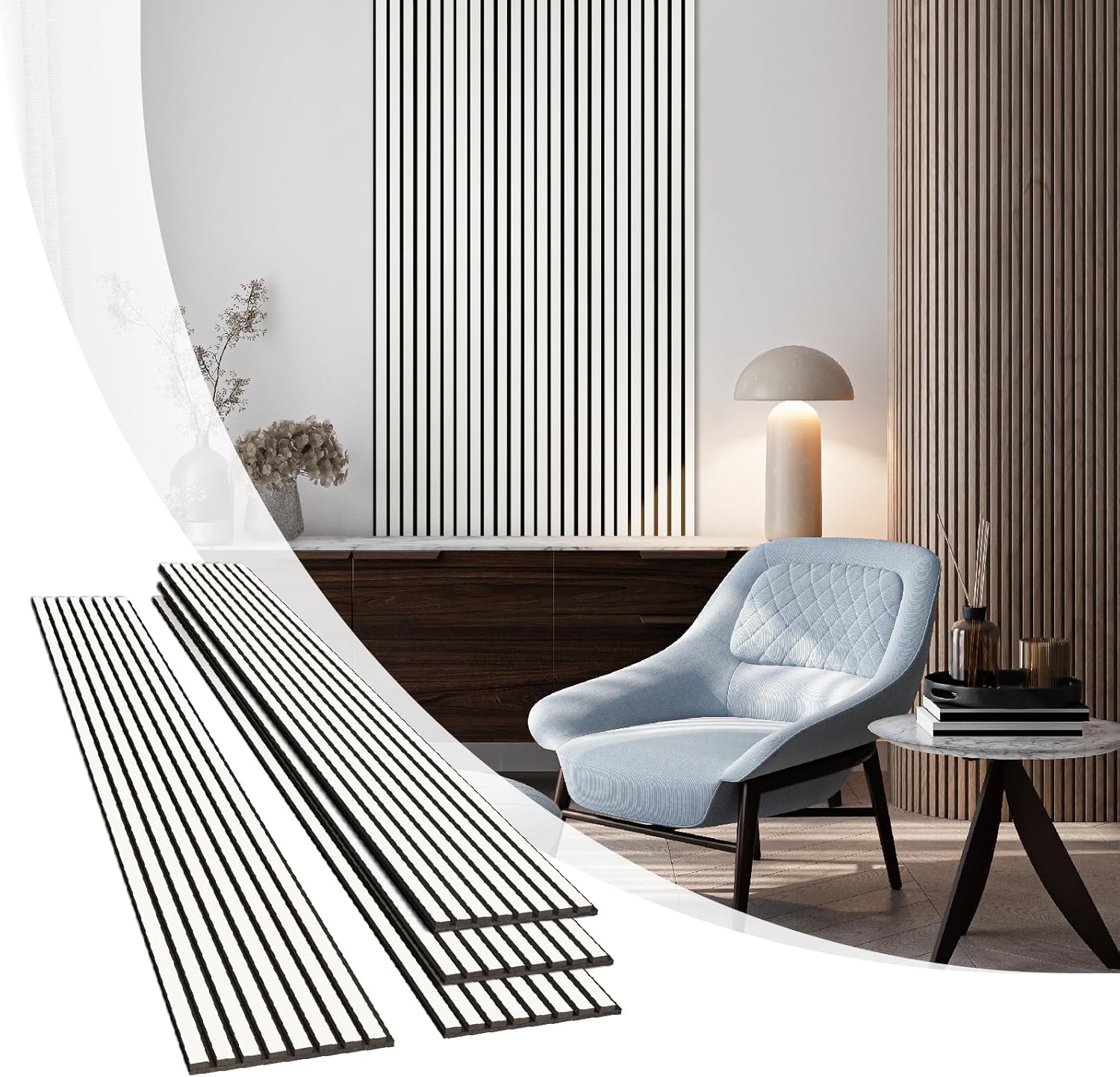 Olanglab Wood Slat Wall Panels, Wooden Acoustic Wall Panels, 94.5"x12.6" Each 3D Wall Panels for Interior Wall Decor, 4 Pack in Total 94.5"x50.4" (Gloss White)-VerdiqueGarden