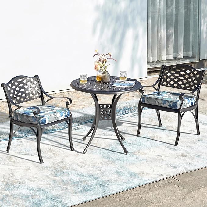 LVTXIII Patio Chair Cushions 22"x22"x3", Water-Repellent Outdoor Seat Cushions for Patio Furniture, Square Chair Pads with Ties for Home Garden Decoration, Set of 2, Clemens Noir Blue-VerdiqueGarden