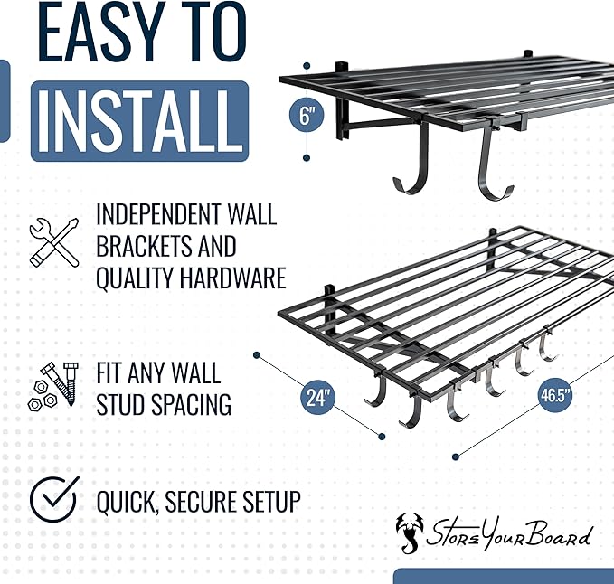 StoreYourBoard 2-Pack Heavy Duty Wall Shelves – Wall-Mounted Garage Storage Shelving and Organization for Sheds, Closets, or Utility Rooms – Holds 200 lbs, 2ft x 4ft, Black-VerdiqueGarden