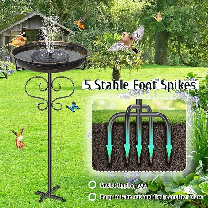Bird Bath for Outside,Freestanding Metal Bird Bath Feeder with Heavy Duty 5 Prong Stake, Garden Birdbath Birdfeeder Bowl for Yard Lawn Patio Decor (Vintage Gold)-VerdiqueGarden