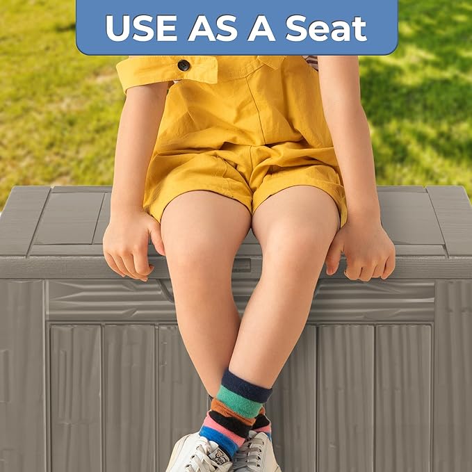 35 Gallon Outdoor Storage Box Waterproof Lockable Resin Deck Box Large, Patio Storage Bin for Pool Accessories Cushion Furniture, Garden Tools, UV-Resistant Outside Delivery Grey-VerdiqueGarden