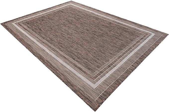 Unique Loom Outdoor Border Collection Area Rug - Soft Border (5' 3" x 7' 1" Rectangle Brown/Ivory)-VerdiqueGarden