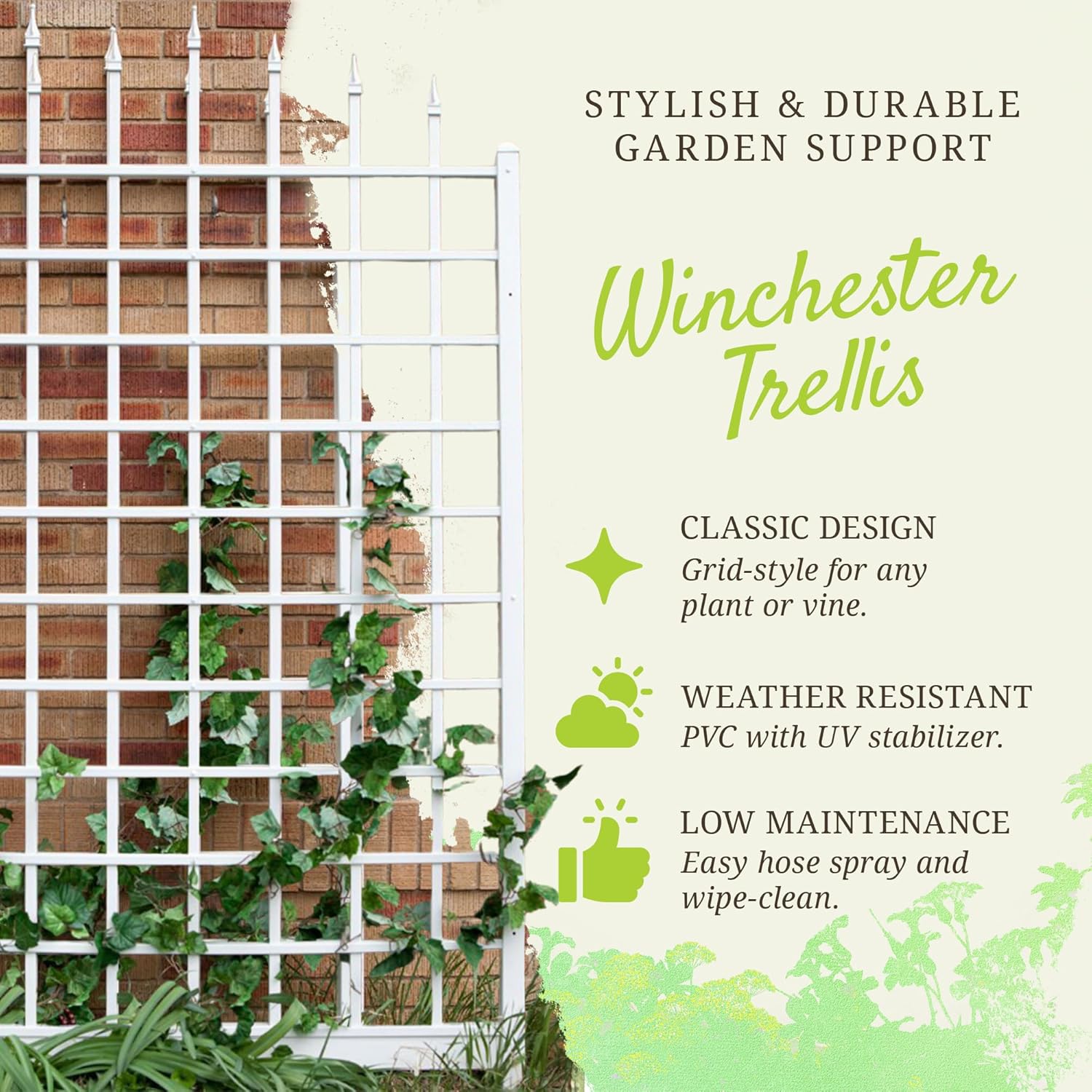 Dura-Trel Winchester 57 x 95 Inch PVC Vinyl Outdoor Garden Patio Trellis, with Wall Mounting Screws, White-VerdiqueGarden