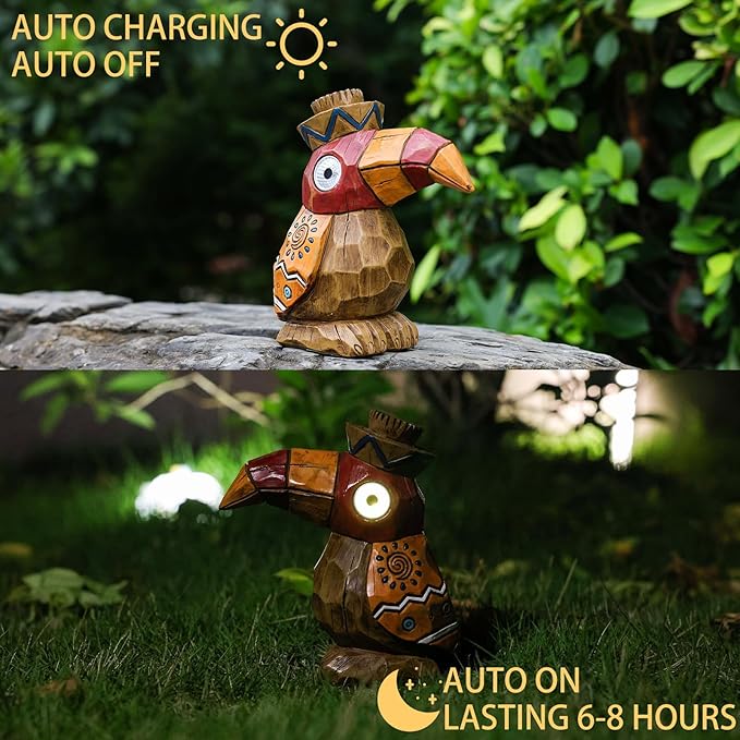 Solar Tiki Statue-WoodWoodpecker Bird-Garden Hawaiian - Solar Outdoor Light Garden Sculptures & Statues Totem Pole Bar Outdoor Patio Pool Yard Summer Decorations-VerdiqueGarden