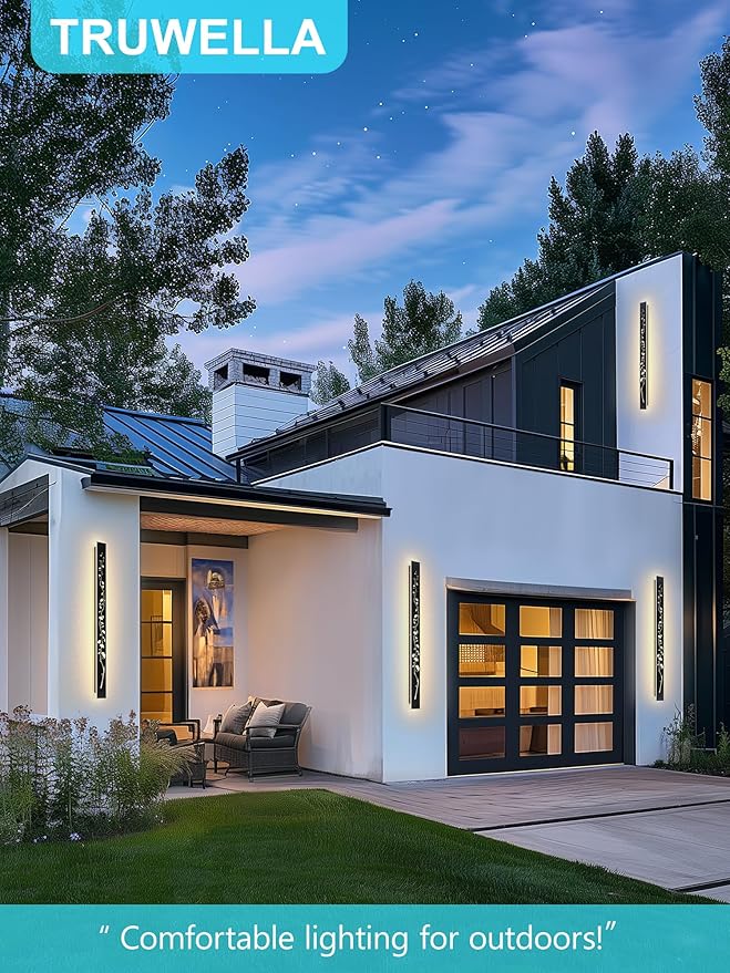 Modern Outdoor Wall Lights 23.6inch LED Long Wall Sconce 3000K Ginkgo Hollow Design Wall Mount Porch Lights 20W Exterior Lighting Fixtures for Patio Balcony Terrace Garden-VerdiqueGarden