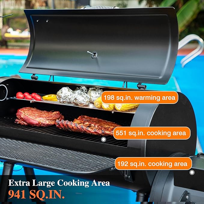 Sophia & William Heavy-Duty Charcoal Outdoor Smoker Grills, Extra Large Offset Smoker (941 SQ.IN. Cooking Area), Charcoal Grill & Smoker Combo for BBQ Patio Cooking-VerdiqueGarden