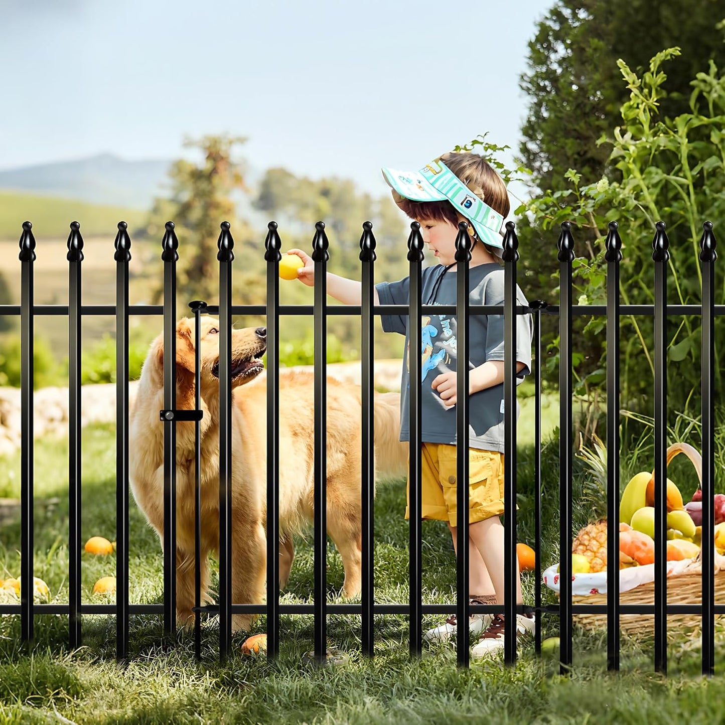 Metal Garden Fence 32 in H x 24 in W 5 Panels (4 Panels + 1 Gate) Total Length 10 ft, No Need Dig Rustproof Animal Barrier Fencing Border Fence for Dog, Patio,Yard, Landscape, Flower Bed-VerdiqueGarden