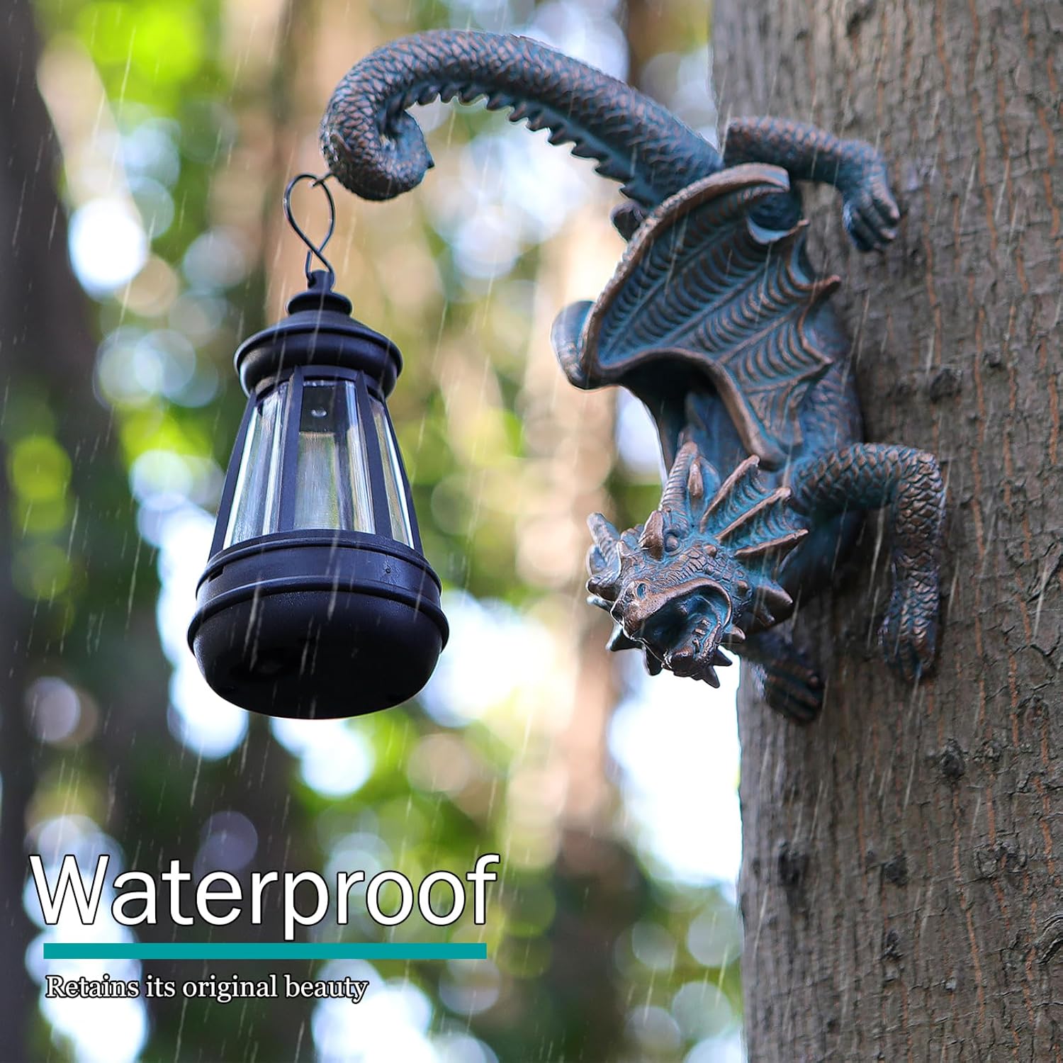 Solar Dragon Tree Hugger Statue Wall Decor - Gothic Garden Statue with Solar Lantern, Outdoor&Yard Decor, Fantasy Dragon Figurine for Trees, Walls, or Fences - Unique for Men & Women-VerdiqueGarden