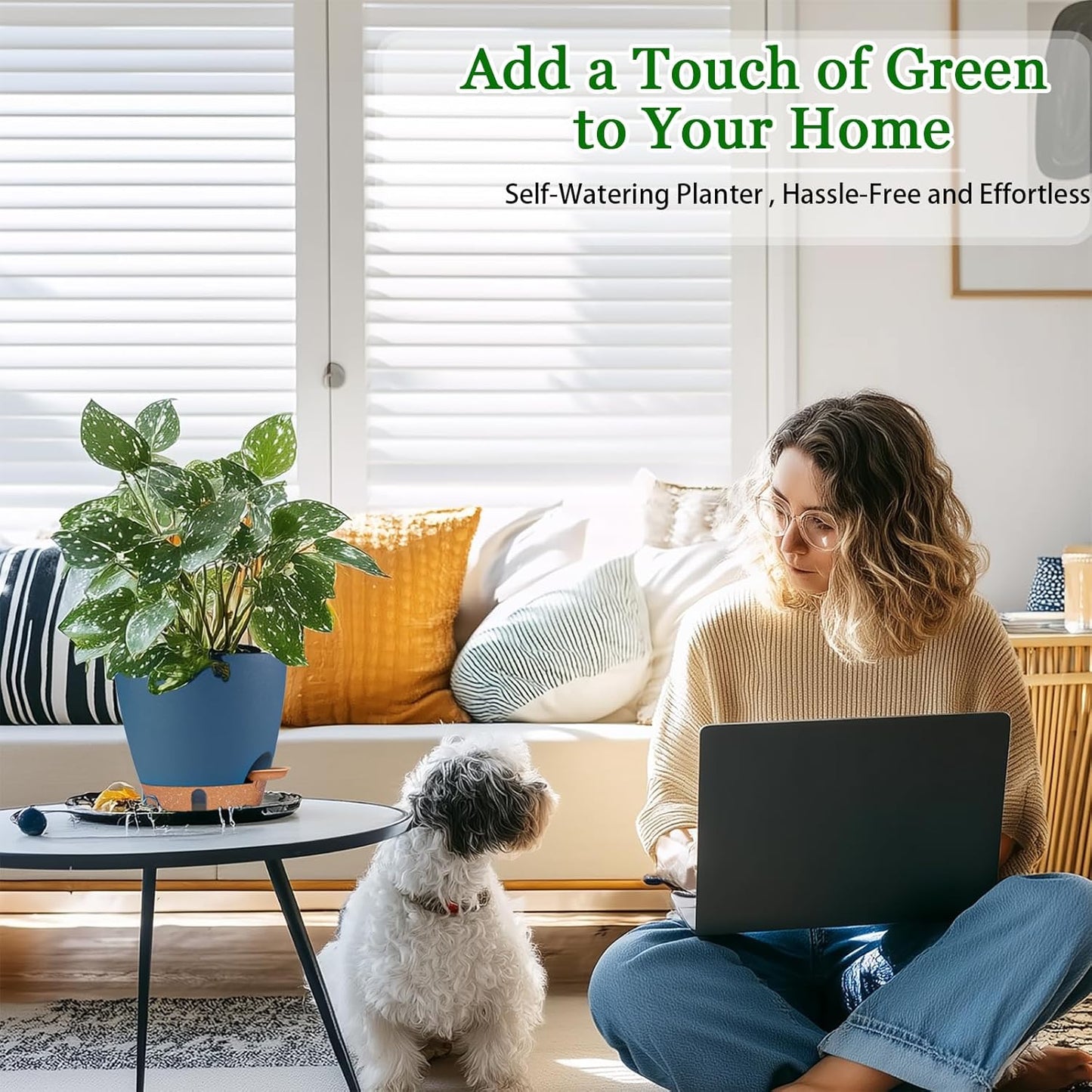 2 Pack 8 inch Plant Pots, Plastic Self Watering Planters with Drainage Holes, Deep Reservoir, Water Level Indicator, Modern Decorative Flower Pots for Indoor Outdoor Plants (Navy Blue, 8 inch)-VerdiqueGarden