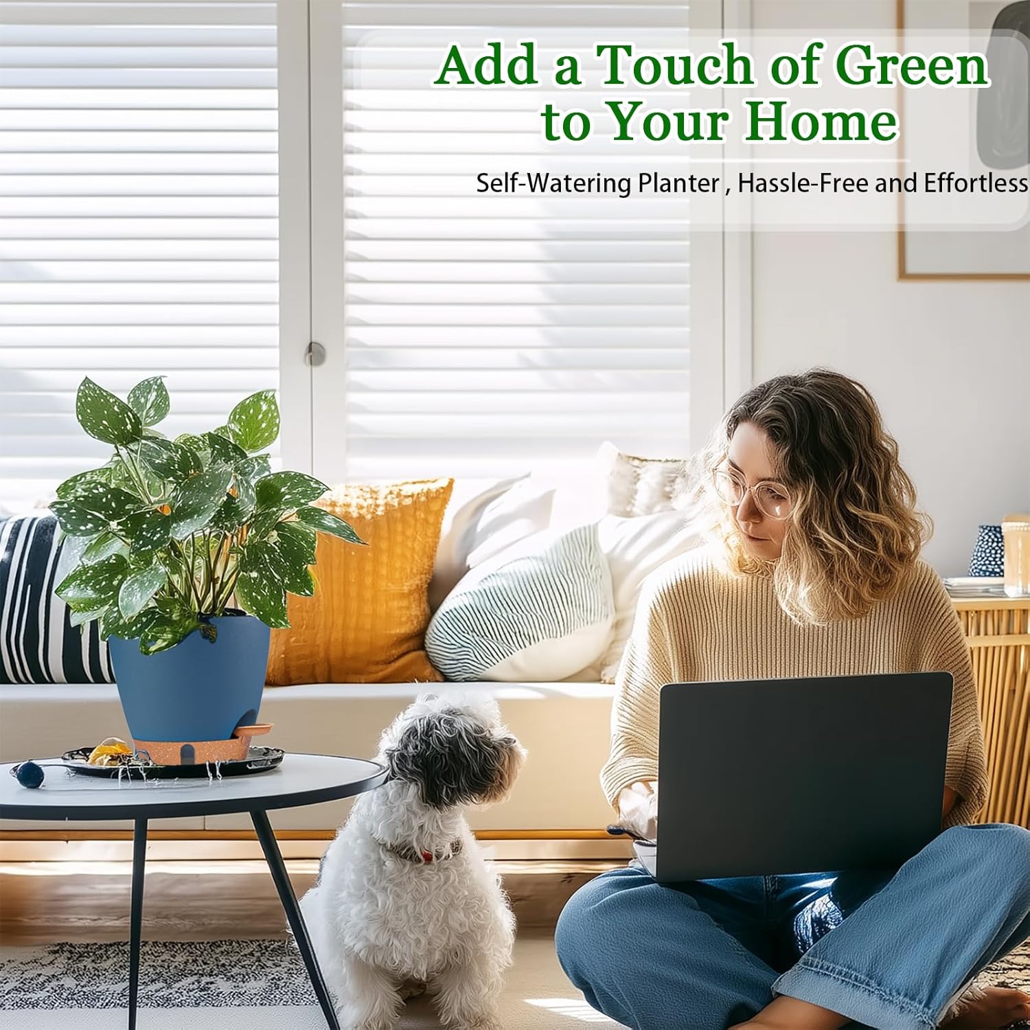 2 Pack 8 inch Plant Pots, Plastic Self Watering Planters with Drainage Holes, Deep Reservoir, Water Level Indicator, Modern Decorative Flower Pots for Indoor Outdoor Plants (Navy Blue, 8 inch)-VerdiqueGarden