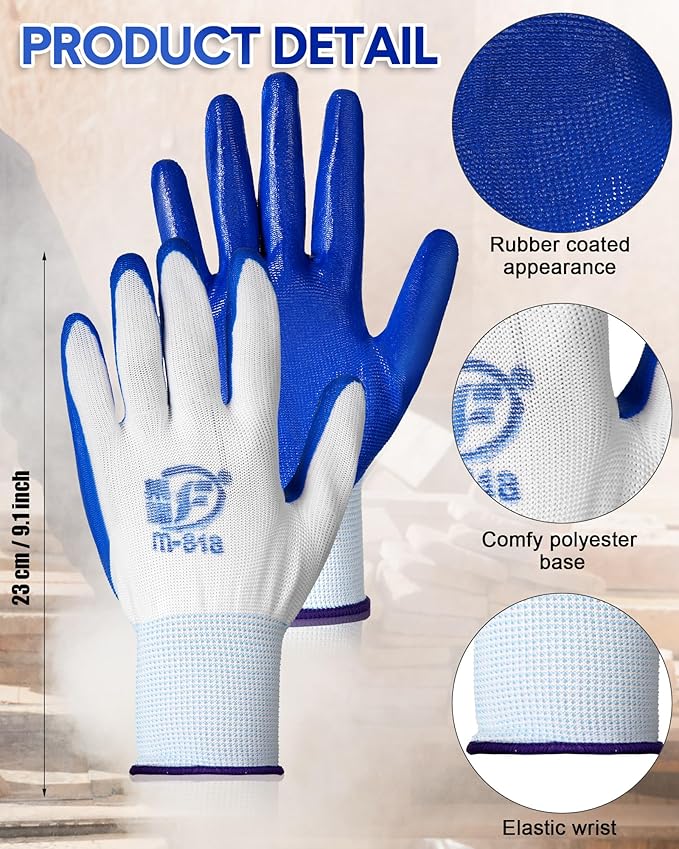 Nuogo 48 Pairs Gardening Gloves for Men Women Rubber Coated Safety Work Gloves Bulk for Gardening Construction Work-VerdiqueGarden