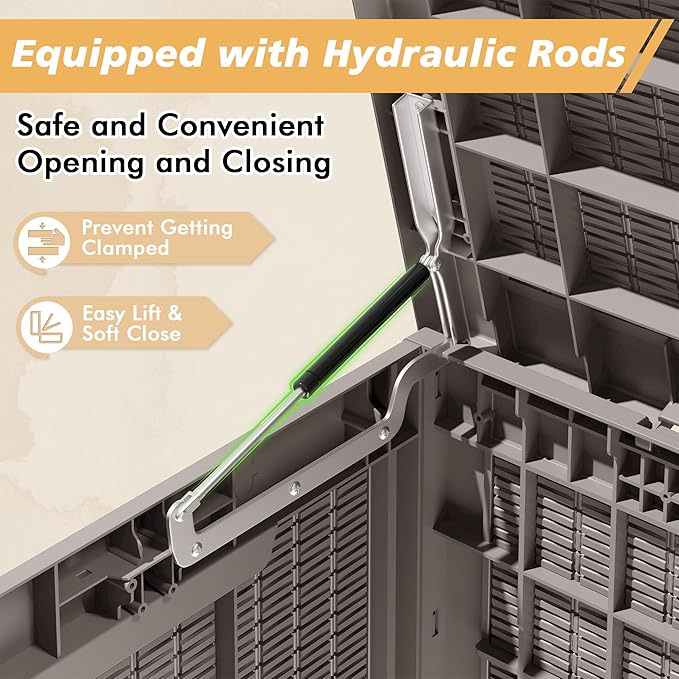 NUNU LAB 102 Gallon Large Waterproof Resin Deck Box, Lockable Outdoor Storage Box with Gas Lift, Patio Cushions, Garden Tools, Pool Supplies, Indoor Outdoor Storage Container, Grey-VerdiqueGarden