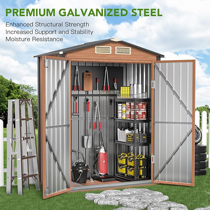 Outdoor Storage Shed, 5x3 Ft Metal Steel Tiny House with Lockable Door, Vertical Outside Storage Building for Garden, Backyard, Lawn, Patio Utility, Tool Storage-VerdiqueGarden