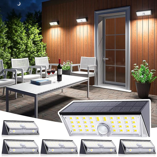 JSOT Solar Motion Lights Outdoor, 4 Modes Motion Sensor Lights Outdoor Waterproof IP65, 38LED Bright Wall Security Lighting for Outside Garage Garden Fence - Cool White 6Pack-VerdiqueGarden