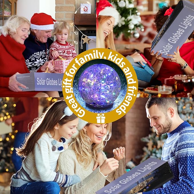 Solar Globe Lights Outdoor Waterproof-Solar Balls for Garden-Cracked Glass Ball Solar Lights Outdoor-Solar Orbs for Outside-Outdoor Decorations for Patio and Yard Lawn Backyard Decor-VerdiqueGarden