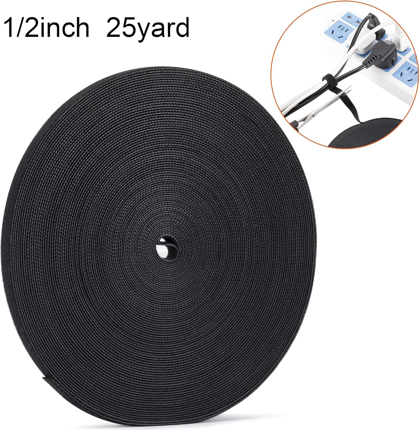 1/2 inch Reusable Fastening Tape Cable Ties Double-Sided Hook-and-Loop Cable Management Tape (Black 25 Yards)-VerdiqueGarden