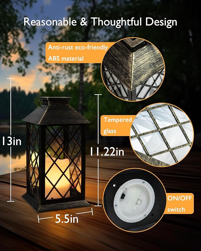 Homemory Solar Lanterns Outdoor Waterproof Hanging with Flickering Flameless Candles, 2 Pack Garden Outdoor Lantern Decorative for Patio Front Porch Backyard Balcony Cabin Outside (Bronze)-VerdiqueGarden