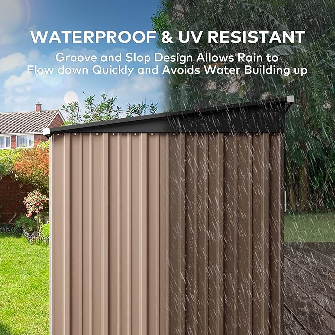 Gizoon 6' x 4' Outdoor Storage Shed with Double Lockable Doors, Anti-Corrosion Metal Garden Shed, Waterproof Shed Outdoor Storage Clearance for Backyard Patio Lawn-Brown-VerdiqueGarden