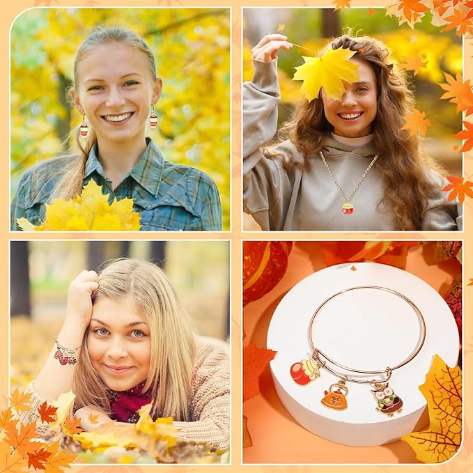 MARFOREVER 40Pcs/20 Pairs Fall Charms, Thanksgiving Charm for Jewelry Making, Autumn Pumpkin Maple Leaf Turkey Enamel Pendants for Bracelet Necklace Earrings Making Accessories