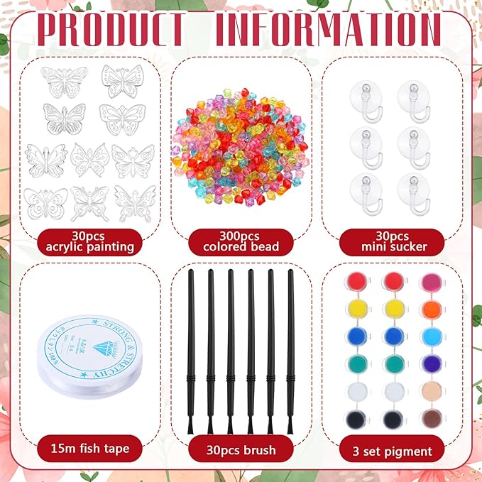 30 Sets Suncatchers Window Art Kits, DIY Sun Catchers Bulk Crafts Paint Your Own Window Ornaments for Boys Girls Classroom Home Party Birthday Activity Decor (Butterfly Style)-VerdiqueGarden