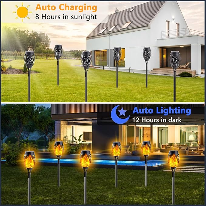 10 Pack Solar Lights Outdoor, Mini Solar Torch Lights with Flickering Flame for Garden Decor, Waterproof Solar Powered Outdoor Lights Solar Flame Torches for Pathway Patio Yard Porch Outside Decor-VerdiqueGarden