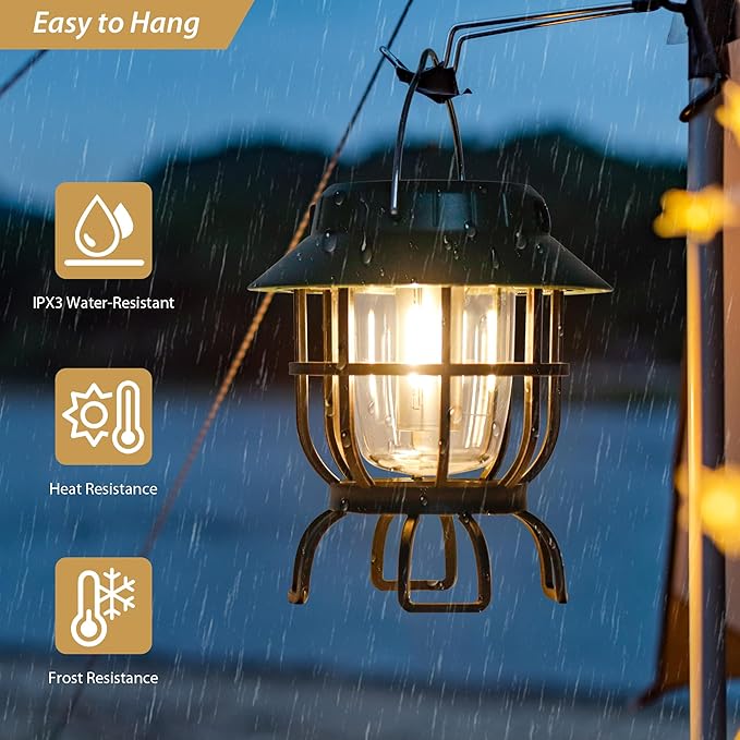 TRIROCKS Set of 2 LED Solar Camping Lantern Dimmable Rechargeable Lantern IPX3 Water-Resistant Portable Emergency Lights Outdoor Camping Lights for Camping Home Power Outage Hurricane Hiking (Green)-VerdiqueGarden